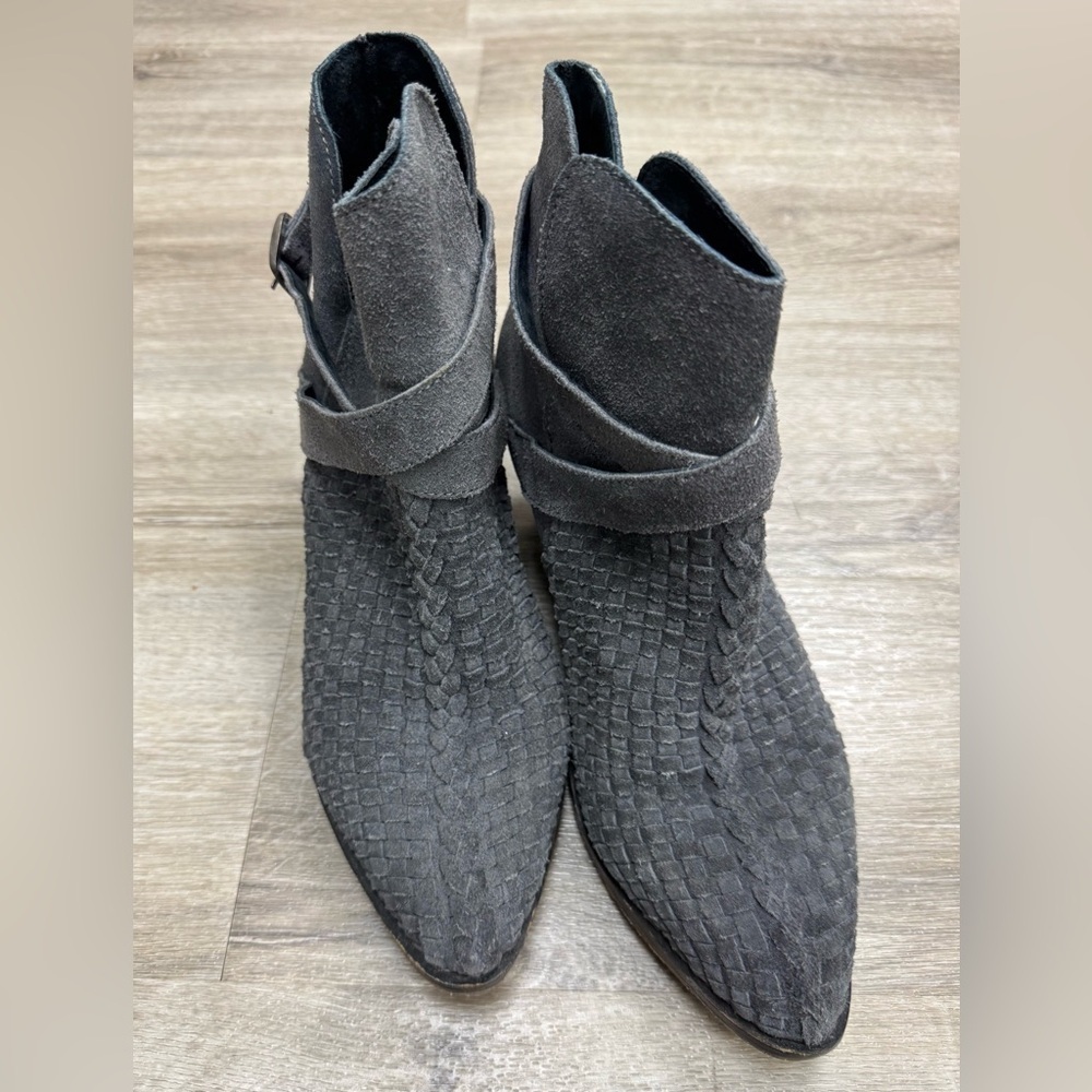 Free People gray Leather Suede Woven Ankle Boots 37